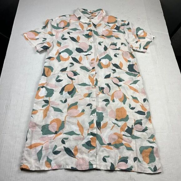 Rachel Zoe Dresses & Skirts - Rachel Zoe Linen Button Down Shirt Dress Floral Short Sleeve Collared Size SMALL
